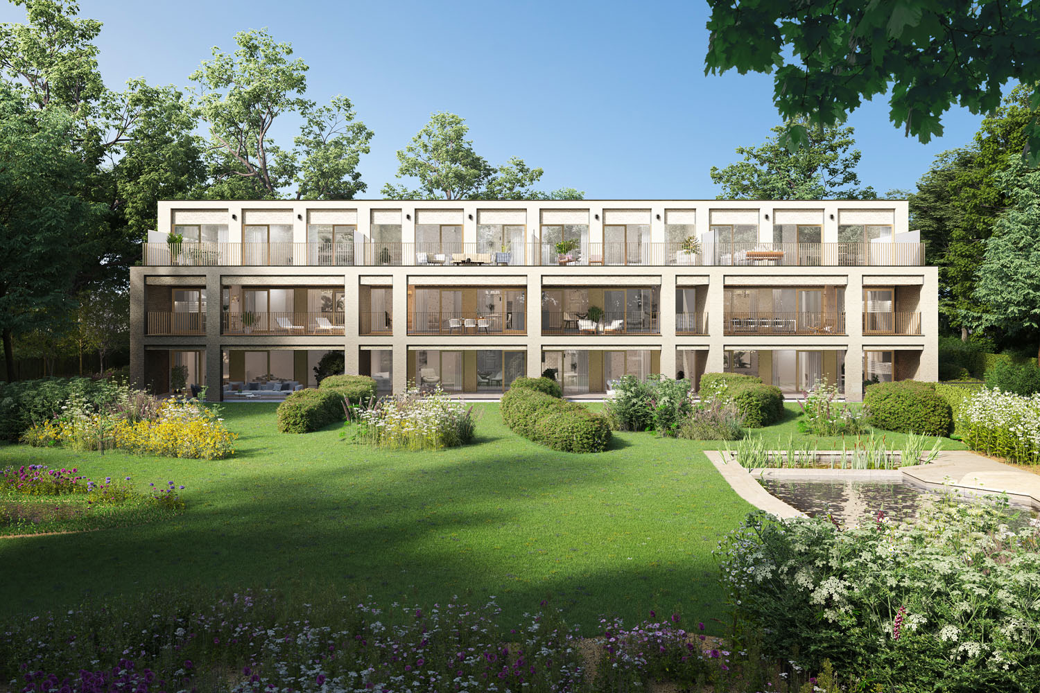 Bostoen WoodLand Park in Destelbergen luxe appartementen render tuin