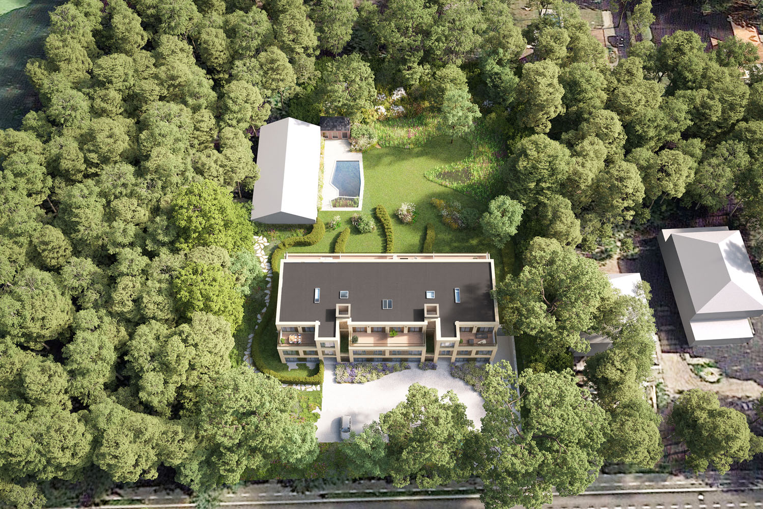 Bostoen WoodLand Park in Destelbergen luxe appartementen render project bovenaanzicht