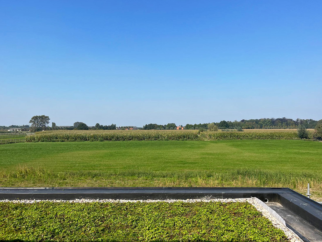 Bostoen Pastorijwoningen Bachte-Maria-Leerne Hof van Leerne Uitzicht op het groen