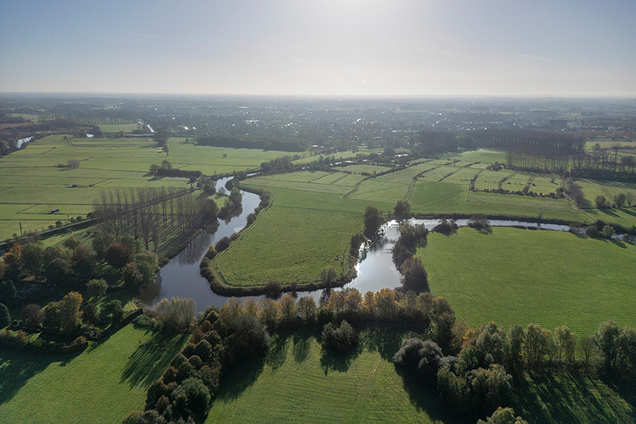 Bostoen Pastorijwoningen Bachte-Maria-Leerne Hof van Leerne Luchtbeeld Oude Leie