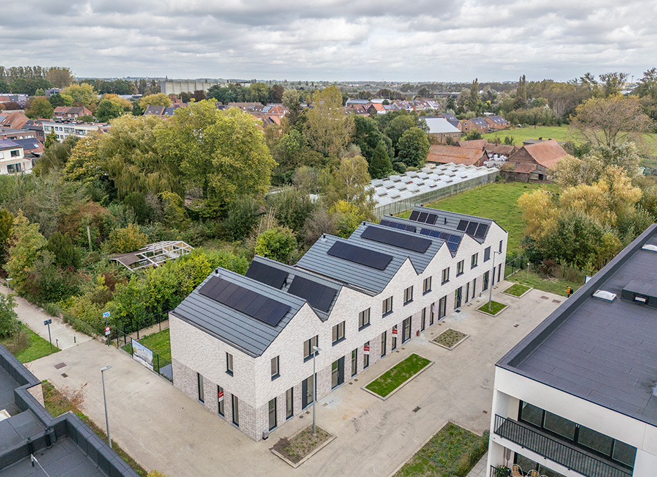 Bostoen Instapklare nieuwbouwwoningen Marke Het GoudenHof Dronebeeld